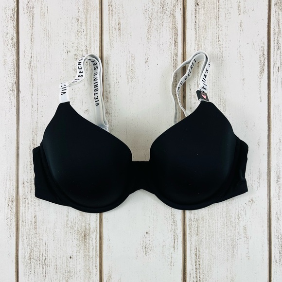 36C Victoria’s Secret T-Shirt Lightly Lined Demi Bra Black Logo Straps - Picture 2 of 7